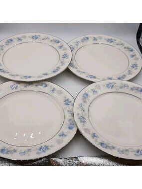 Noritake Splendor 7235 Luncheon Plates Blue Floral Set of 4 Ivory China Japan